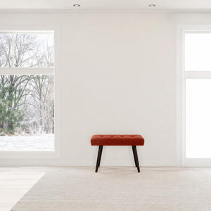 Brick Red Velvet Deep Button Bench | Cotton Velvet | Solid Mango Wood Frame | Statement Seating