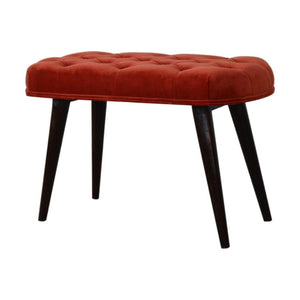 Brick Red Velvet Deep Button Bench | Cotton Velvet | Solid Mango Wood Frame | Statement Seating
