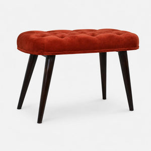 Brick Red Velvet Deep Button Bench | Cotton Velvet | Solid Mango Wood Frame | Statement Seating