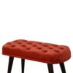 Brick Red Velvet Deep Button Bench | Cotton Velvet | Solid Mango Wood Frame | Statement Seating