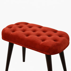 Brick Red Velvet Deep Button Bench | Cotton Velvet | Solid Mango Wood Frame | Statement Seating