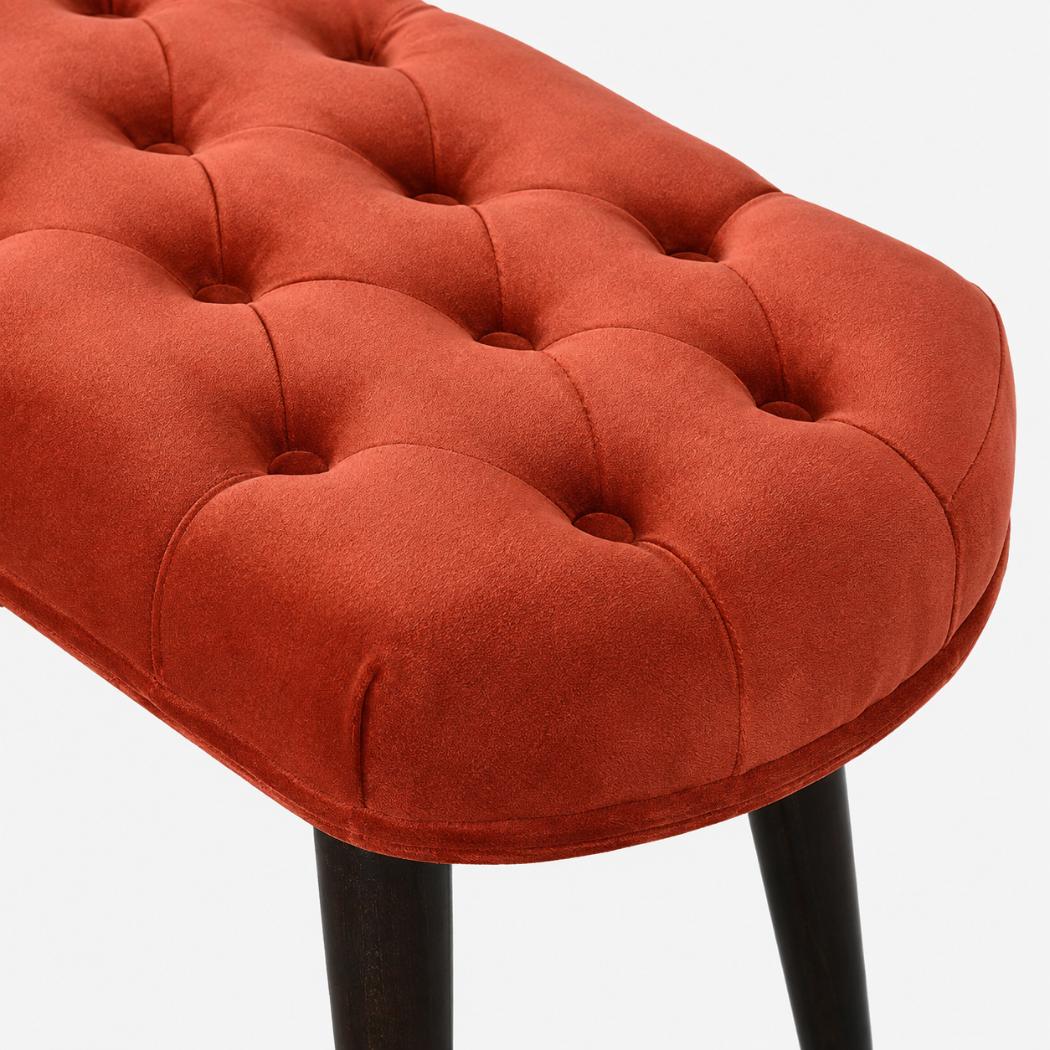 Brick Red Velvet Deep Button Bench | Cotton Velvet | Solid Mango Wood Frame | Statement Seating