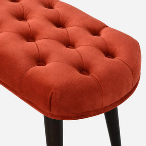 Brick Red Velvet Deep Button Bench | Cotton Velvet | Solid Mango Wood Frame | Statement Seating
