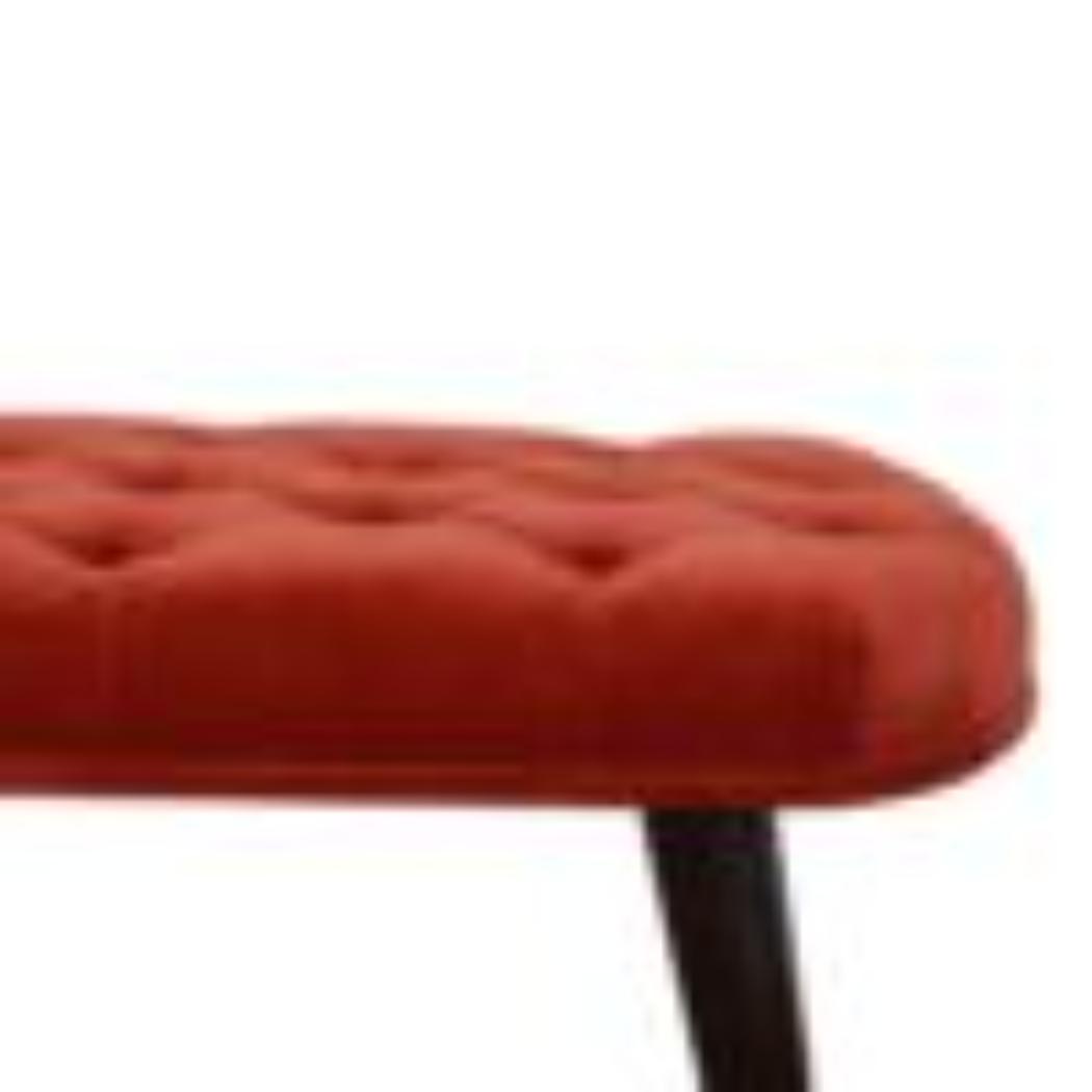 Brick Red Velvet Deep Button Bench | Cotton Velvet | Solid Mango Wood Frame | Statement Seating