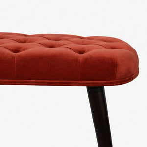 Brick Red Velvet Deep Button Bench | Cotton Velvet | Solid Mango Wood Frame | Statement Seating