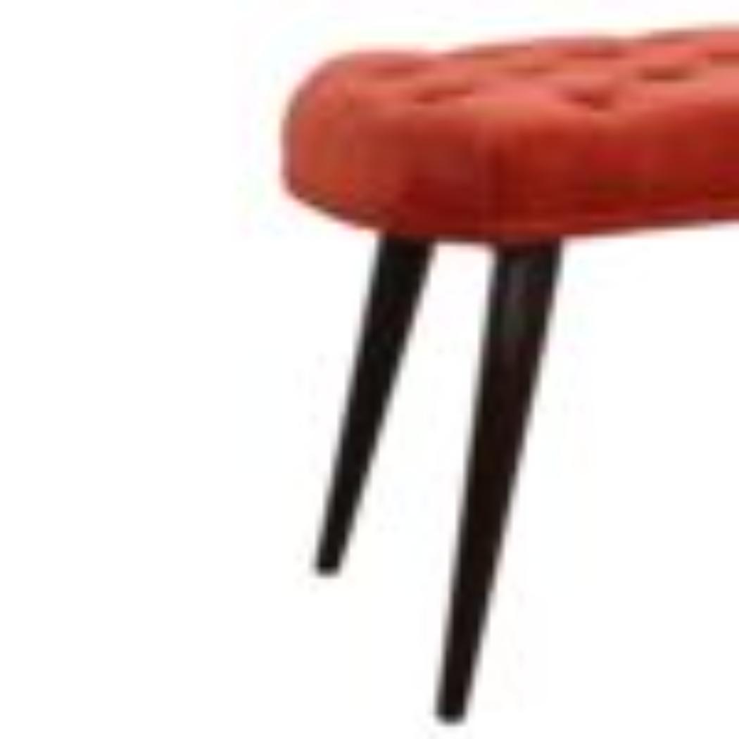Brick Red Velvet Deep Button Bench | Cotton Velvet | Solid Mango Wood Frame | Statement Seating