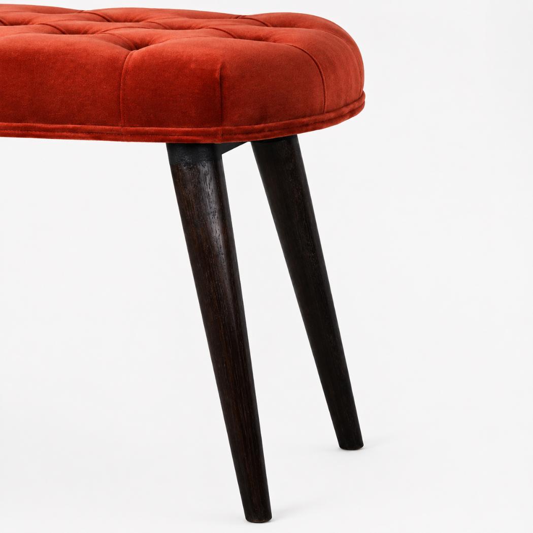 Brick Red Velvet Deep Button Bench | Cotton Velvet | Solid Mango Wood Frame | Statement Seating