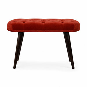 Brick Red Velvet Deep Button Bench | Cotton Velvet | Solid Mango Wood Frame | Statement Seating