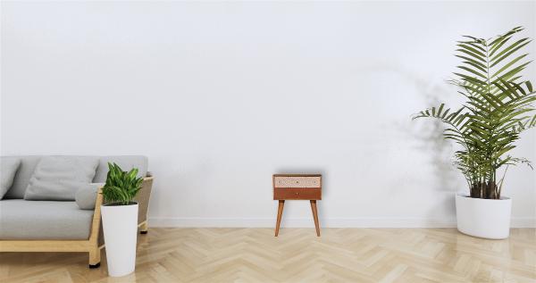 Brick Red Web Pattern Bedside Table | Solid Mango Wood | Oak Finish | 2 Drawers