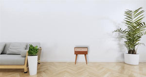 Brick Red Web Pattern Bedside Table | Solid Mango Wood | Oak Finish | 2 Drawers