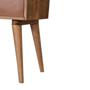 Brick Red Web Pattern Bedside Table | Solid Mango Wood | Oak Finish | 2 Drawers