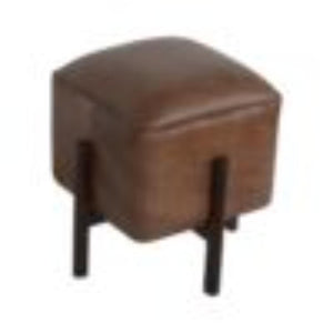 Brown Leather Footstool | Solid Leather | Solid Mango Wood Legs | Compact Accent Seating