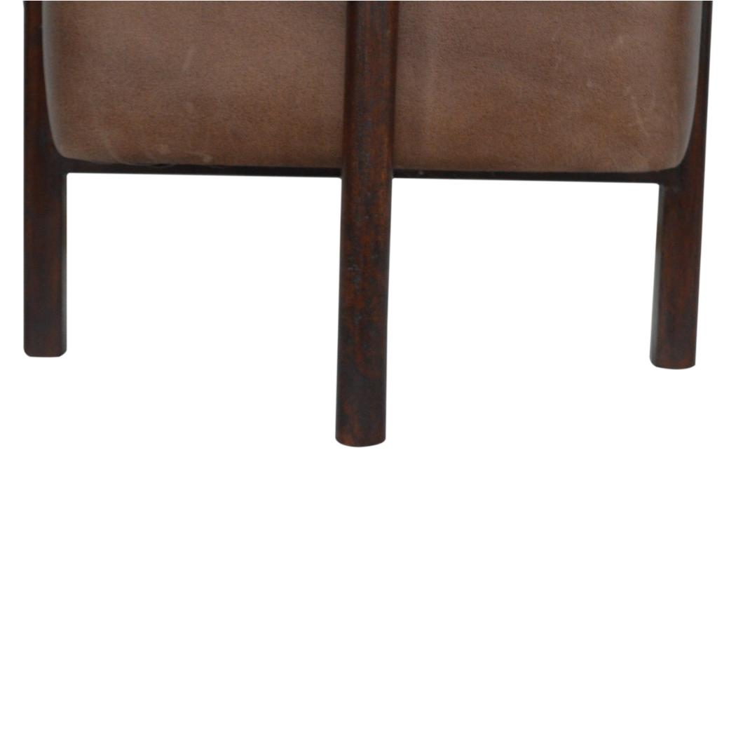 Brown Leather Footstool | Solid Leather | Solid Mango Wood Legs | Compact Accent Seating