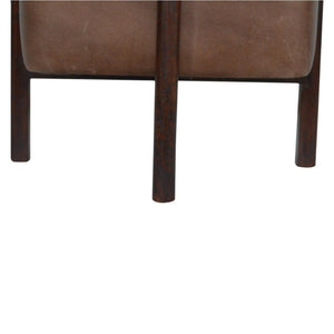 Brown Leather Footstool | Solid Leather | Solid Mango Wood Legs | Compact Accent Seating