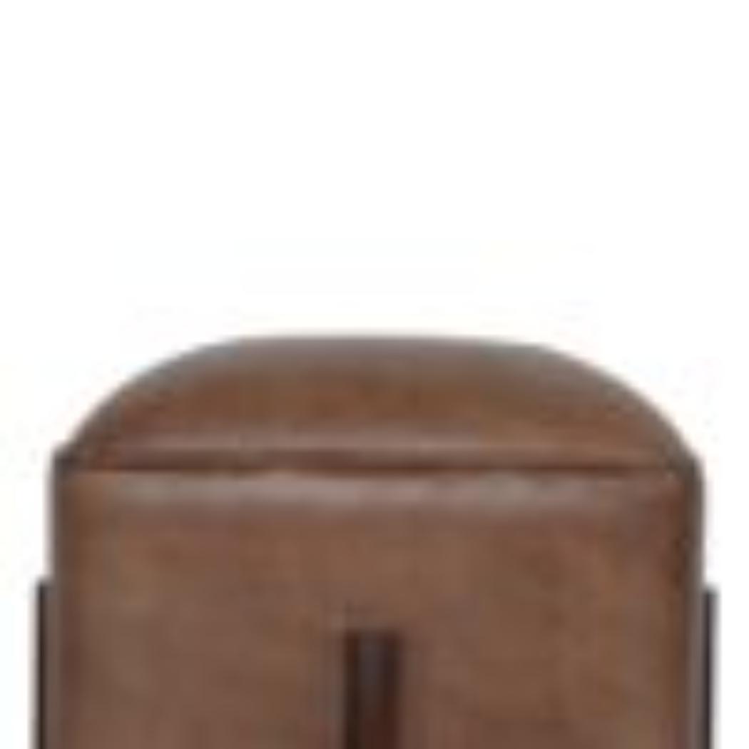 Brown Leather Footstool | Solid Leather | Solid Mango Wood Legs | Compact Accent Seating