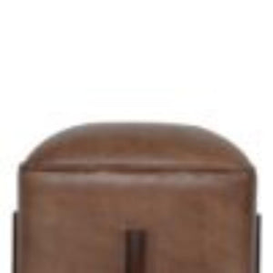 Brown Leather Footstool | Solid Leather | Solid Mango Wood Legs | Compact Accent Seating