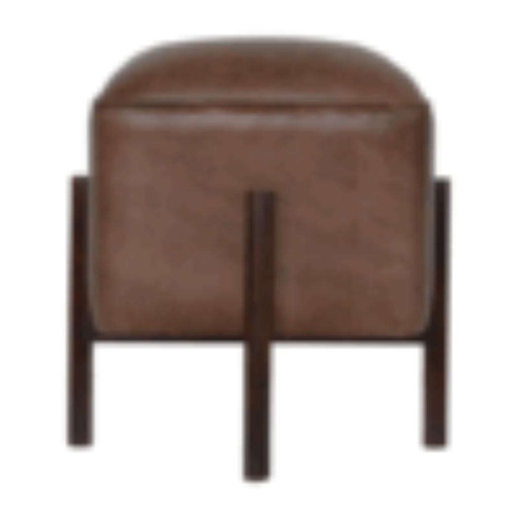 Brown Leather Footstool | Solid Leather | Solid Mango Wood Legs | Compact Accent Seating