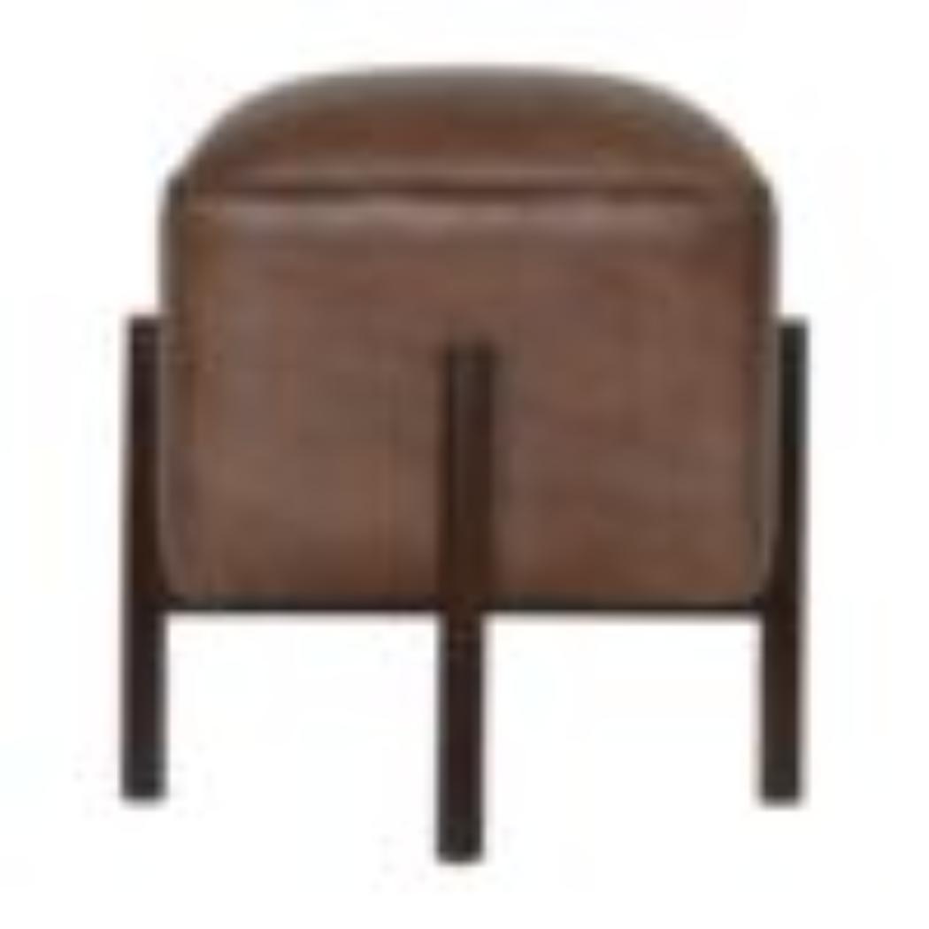 Brown Leather Footstool | Solid Leather | Solid Mango Wood Legs | Compact Accent Seating