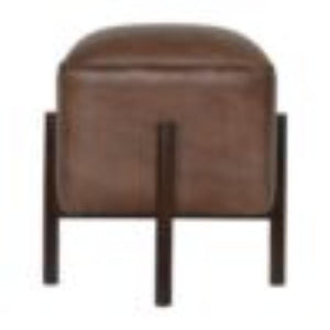 Brown Leather Footstool | Solid Leather | Solid Mango Wood Legs | Compact Accent Seating