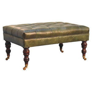 Buffalo Green Leather Ottoman with Castor Legs | Castor Leg Design