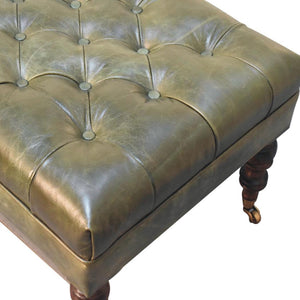 Buffalo Green Leather Ottoman with Castor Legs | Castor Leg Design