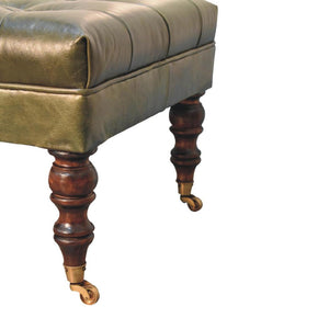 Buffalo Green Leather Ottoman with Castor Legs | Castor Leg Design