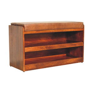 Buffalo Hide Pull-Out Chestnut Shoe Storage Bench | Pull-Out Shoe Storage
