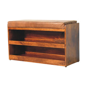 Buffalo Hide Pull-Out Chestnut Shoe Storage Bench | Pull-Out Shoe Storage