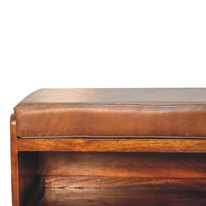 Buffalo Hide Pull-Out Chestnut Shoe Storage Bench | Pull-Out Shoe Storage