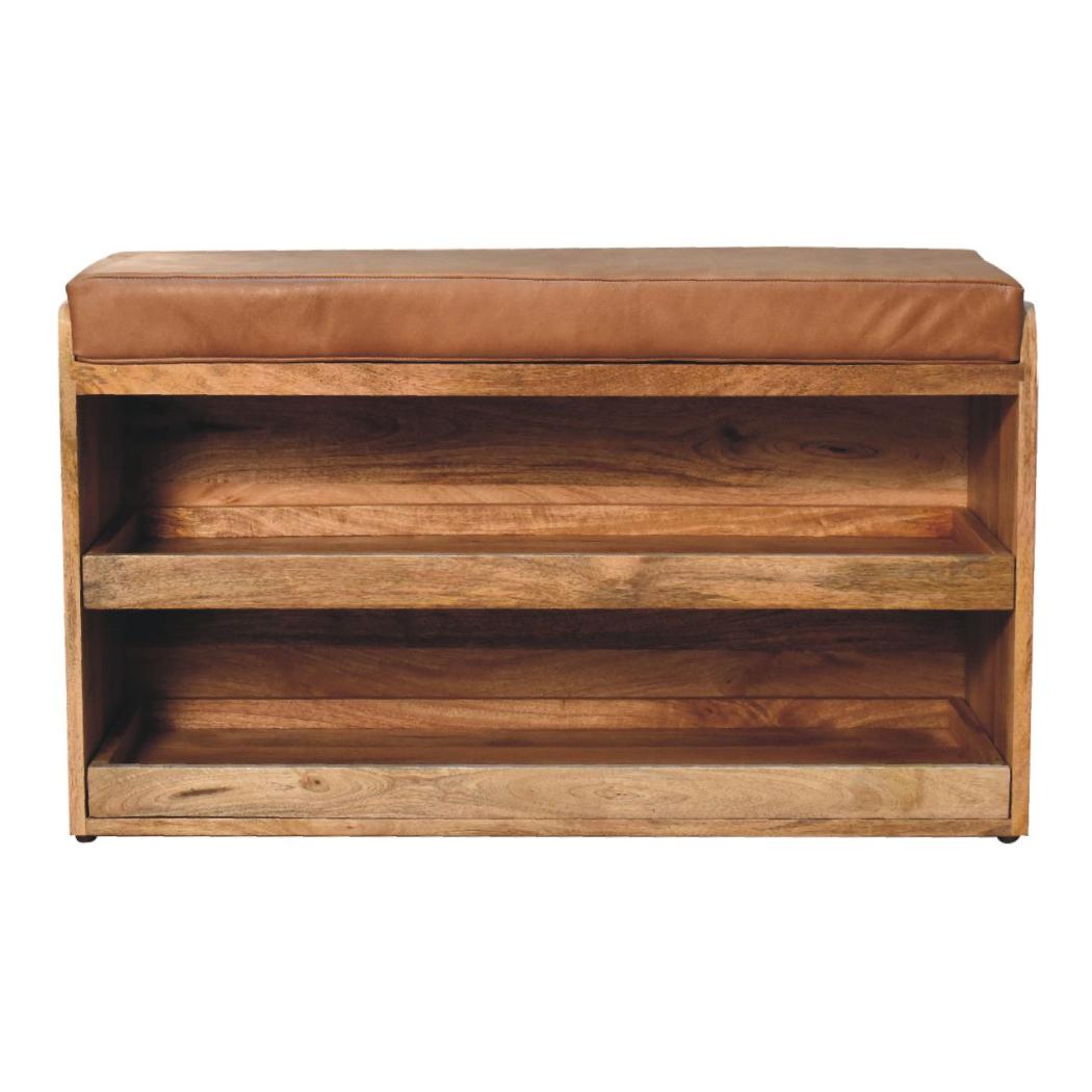 Buffalo Hide Pull-Out Oak-Inspired Shoe Storage Bench | Pull-Out Shoe Storage
