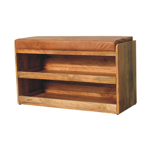 Buffalo Hide Pull-Out Oak-Inspired Shoe Storage Bench | Pull-Out Shoe Storage