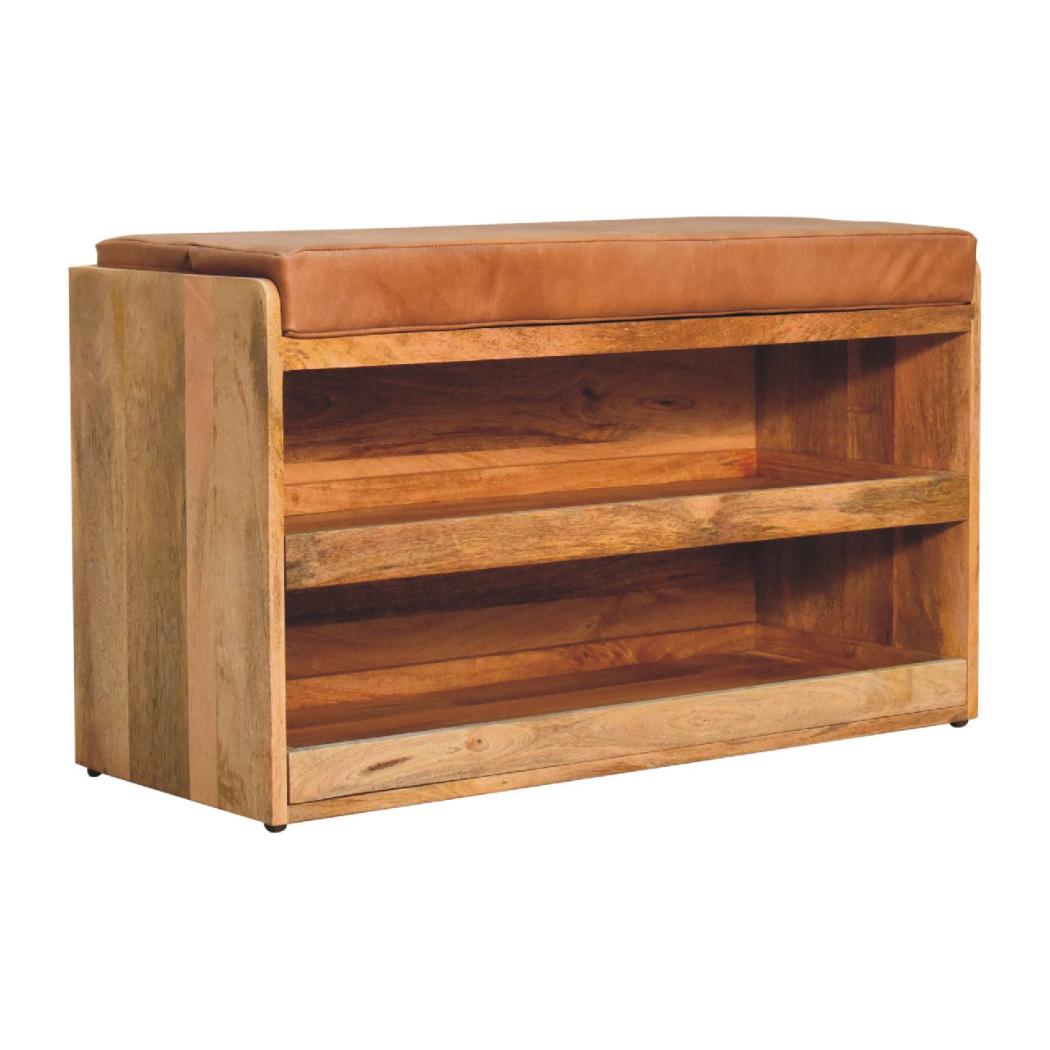 Buffalo Hide Pull-Out Oak-Inspired Shoe Storage Bench | Pull-Out Shoe Storage