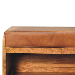 Buffalo Hide Pull-Out Oak-Inspired Shoe Storage Bench | Pull-Out Shoe Storage