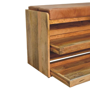 Buffalo Hide Pull-Out Oak-Inspired Shoe Storage Bench | Pull-Out Shoe Storage