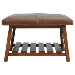Buffalo Hide Square Footstool | Leather Upholstery | Compact Accent Stool