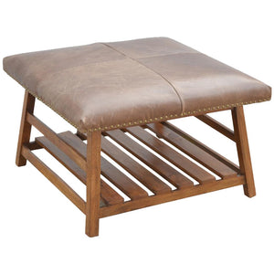 Buffalo Hide Square Footstool | Leather Upholstery | Compact Accent Stool