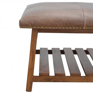 Buffalo Hide Square Footstool | Leather Upholstery | Compact Accent Stool