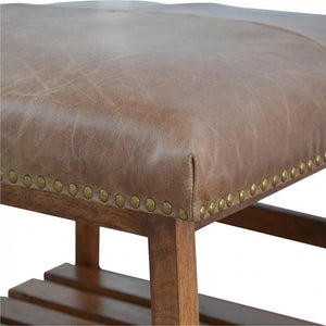 Buffalo Hide Square Footstool | Leather Upholstery | Compact Accent Stool
