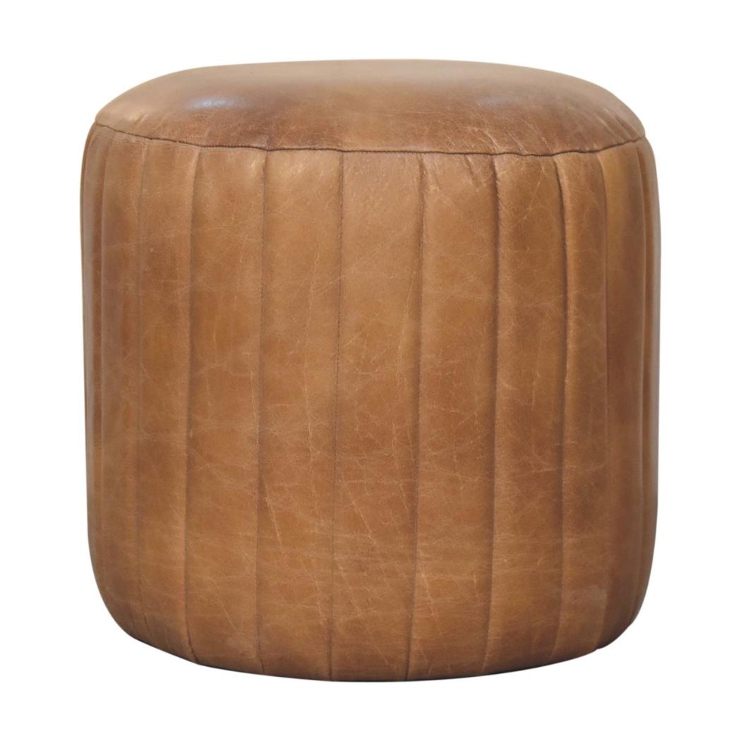 Buffalo Leather & Bouclé Footstool | Upholstered Accent Piece