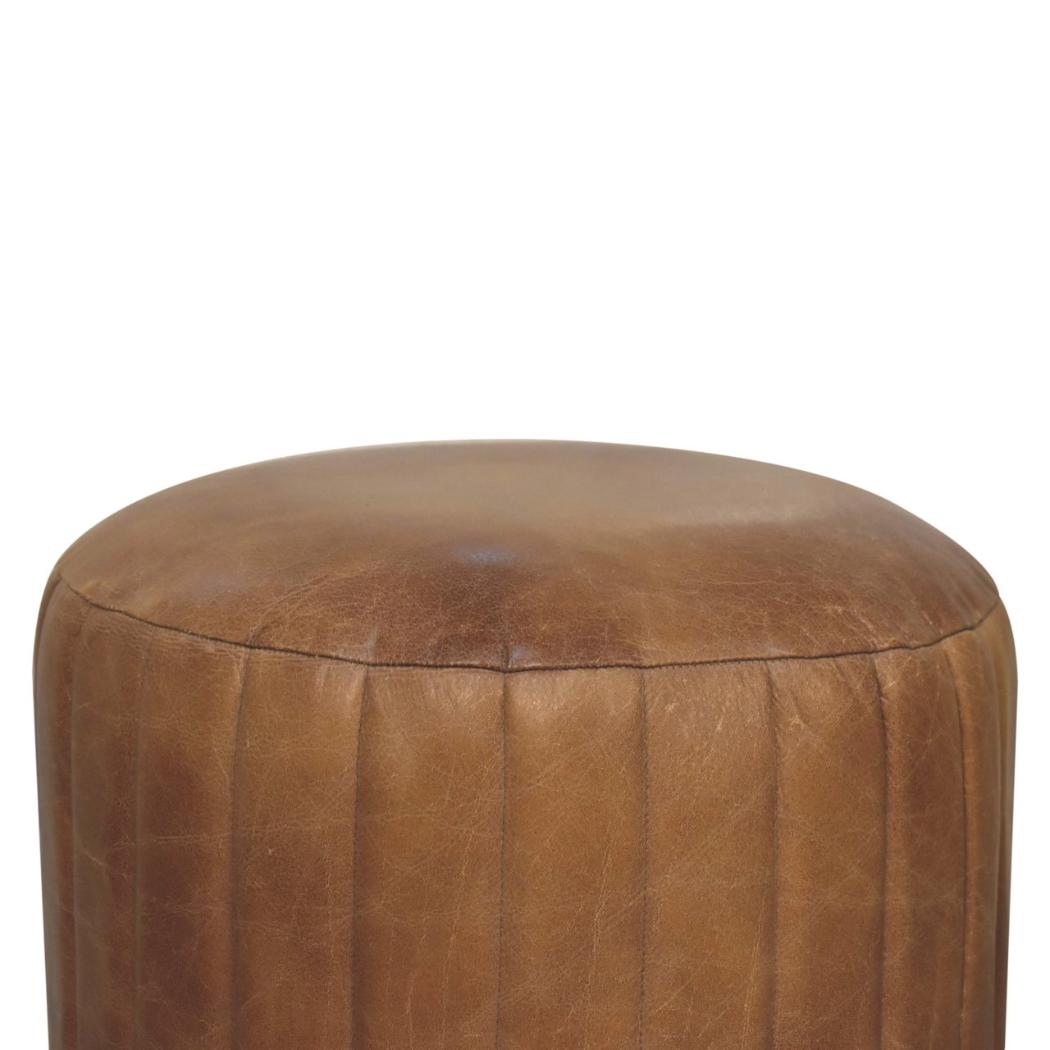 Buffalo Leather & Bouclé Footstool | Upholstered Accent Piece
