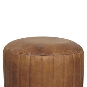 Buffalo Leather & Bouclé Footstool | Upholstered Accent Piece