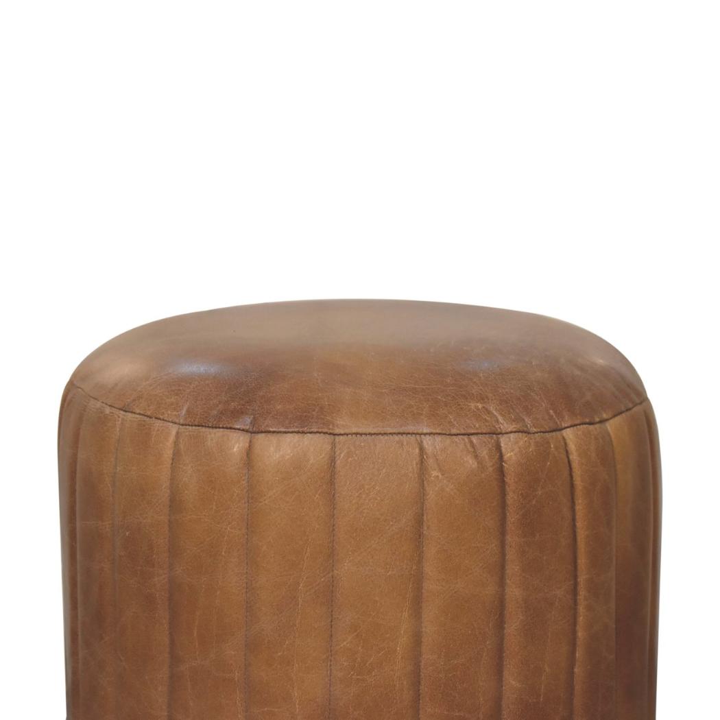 Buffalo Leather & Bouclé Footstool | Upholstered Accent Piece