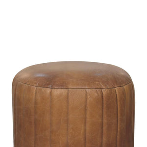 Buffalo Leather & Bouclé Footstool | Upholstered Accent Piece