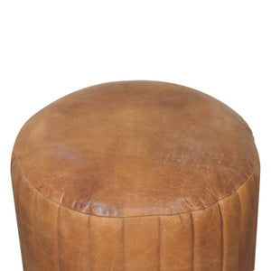 Buffalo Leather & Bouclé Footstool | Upholstered Accent Piece