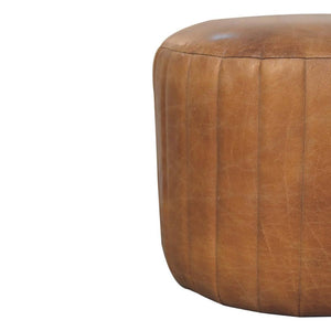 Buffalo Leather & Bouclé Footstool | Upholstered Accent Piece