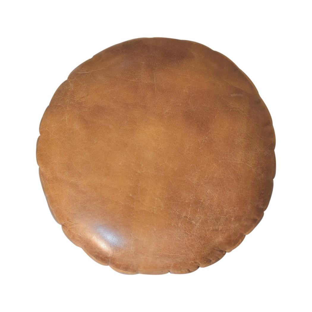 Buffalo Leather & Bouclé Footstool | Upholstered Accent Piece