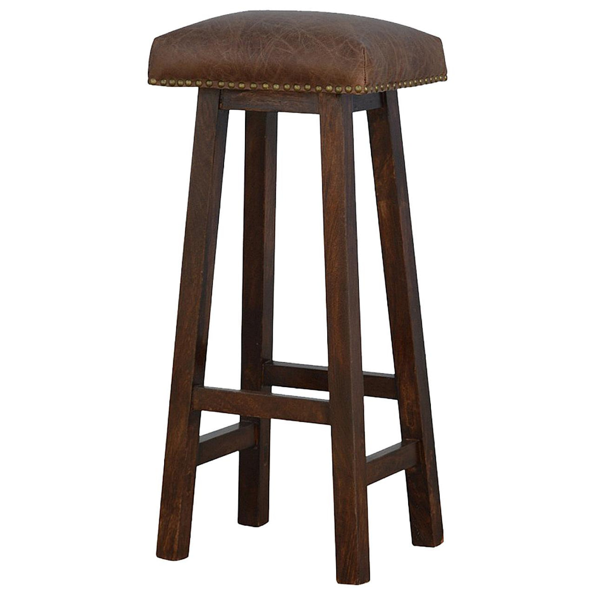 Buffalo Leather Bar Stool | Brass Detail | Statement Kitchen Seating