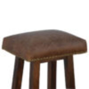 Buffalo Leather Bar Stool | Brass Detail | Statement Kitchen Seating