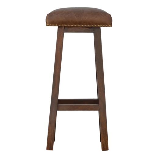 Buffalo Leather Bar Stool | Brass Detail | Statement Kitchen Seating
