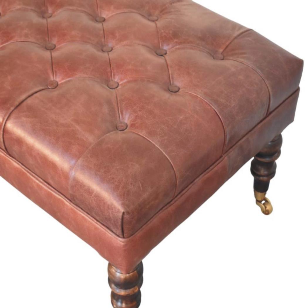 Buffalo Leather Ottoman | Brown Hide | Castor Legs